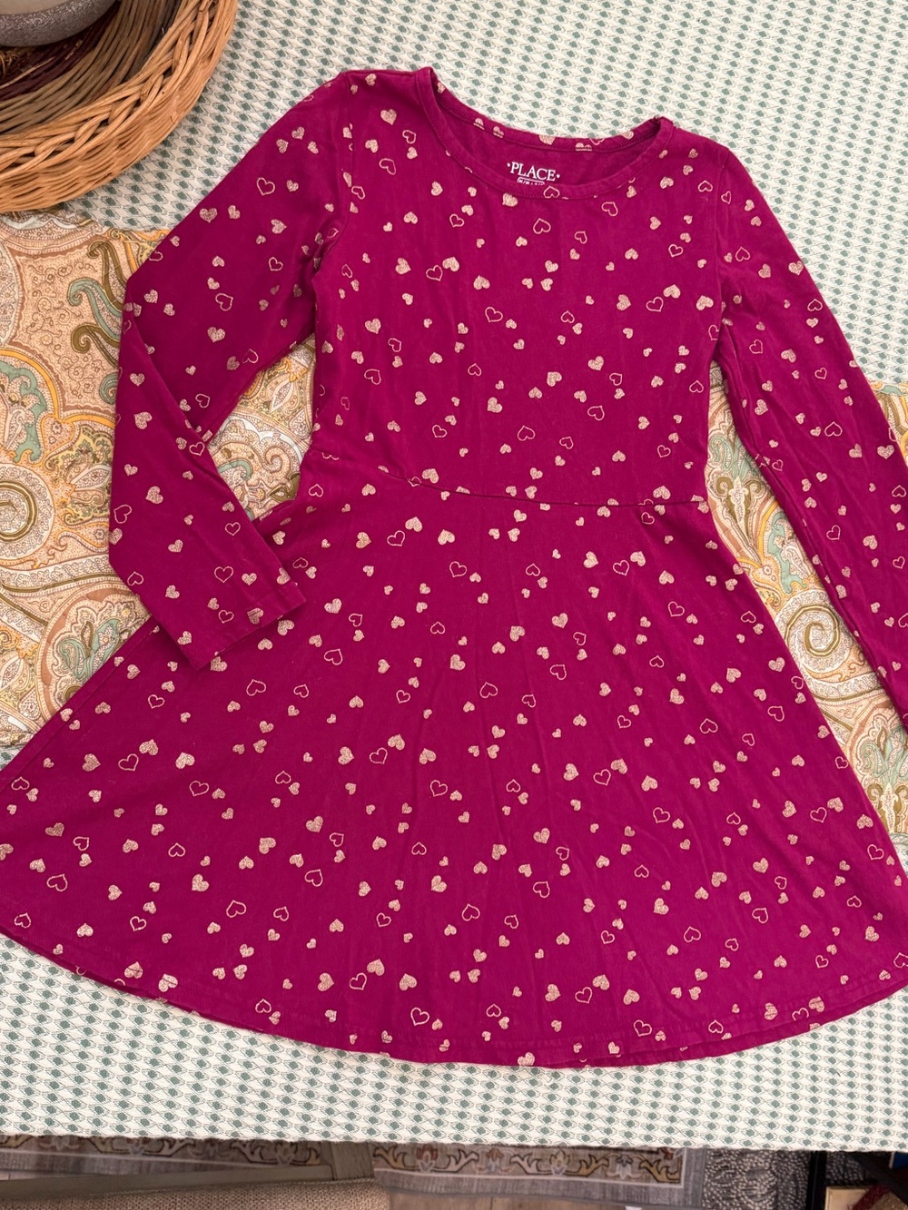 The Children's Place Magenta Heart-Print Long Sleeve Dress